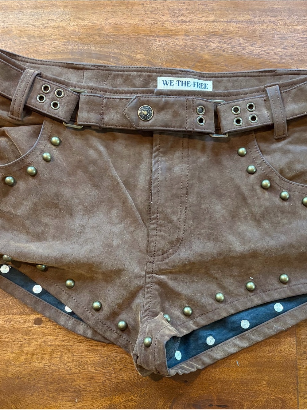 We The Free Brown High-Waist Studded Shorts with Belt